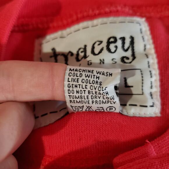 Vtg Tracey Designs Button Dog Cardigan Sweatshirt Size L Pockets Artsy Red Paws - Picture 10 of 12